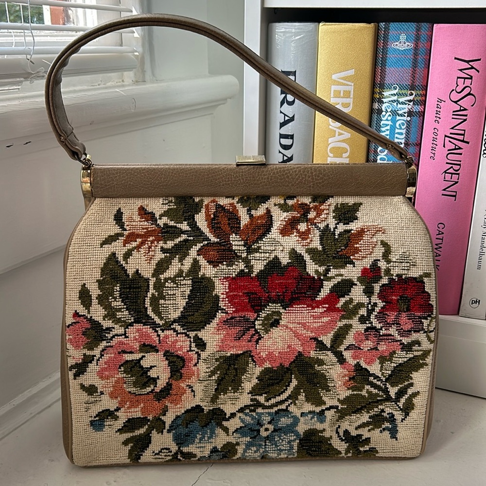 60s Large Tapestry Top Handle Purse